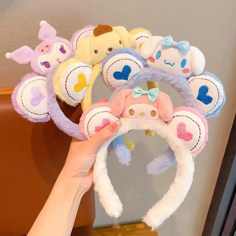 Detská karikatúra Sanrio čelenka pre dievčatá, roztomilý Kuromi Yugui Dog Face Wash Washband, jesenné a zimné plyšové doplnky na vlasy