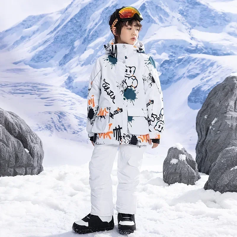 Detská lyžiarska bunda nohavice teplé vodotesné chlapci dievčatá vonkajšie snowboarding oblečenie deti zimné deti sneh lyžiarske obleky vyhrať