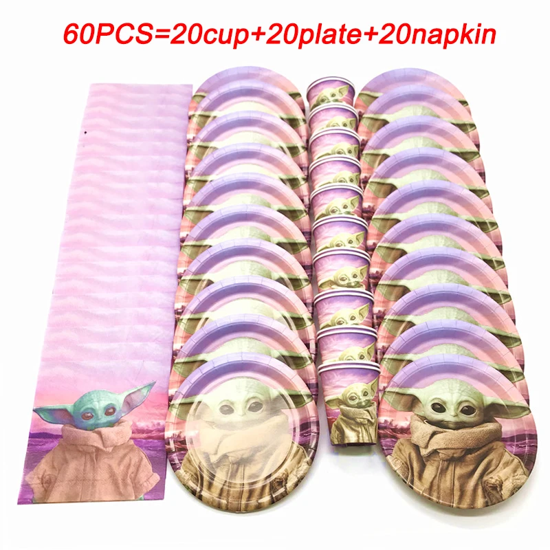 Detská mandaloriánska vojna Baby Yoda Party téma narodeniny Decor Dodávacie riadky Pink Cups Plates Strch