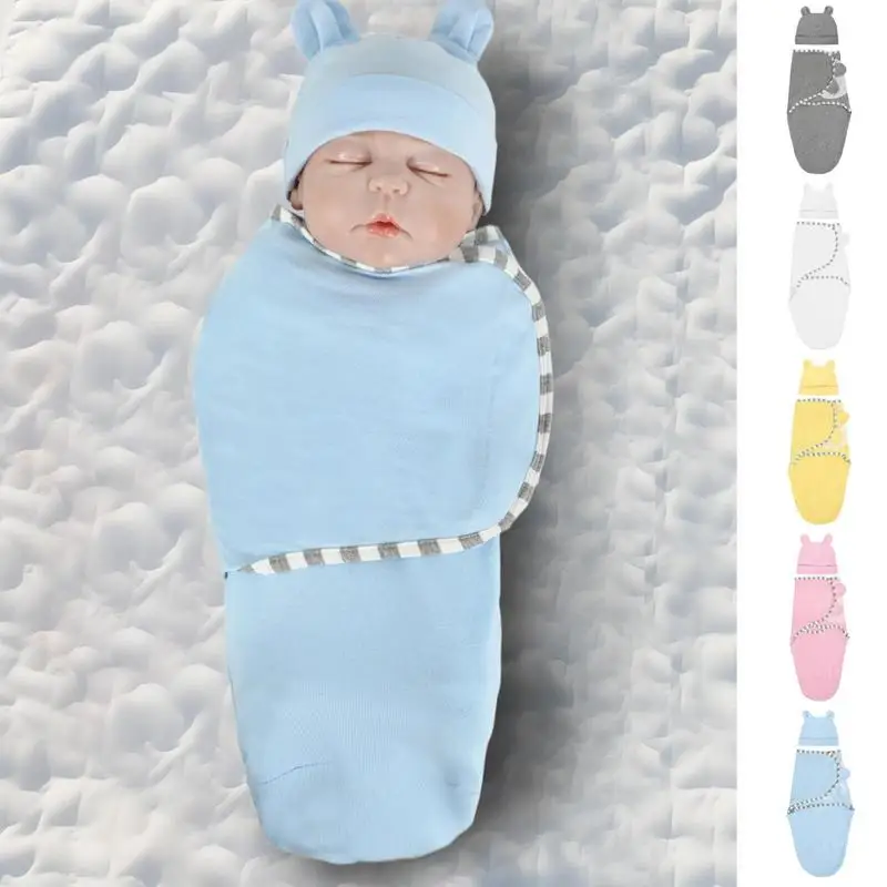 Detská prikrývka s klobúkom nastaviteľná mäkká bavlnená materská materská mačka s klobúkom Swaddling vrece všetkých sezón