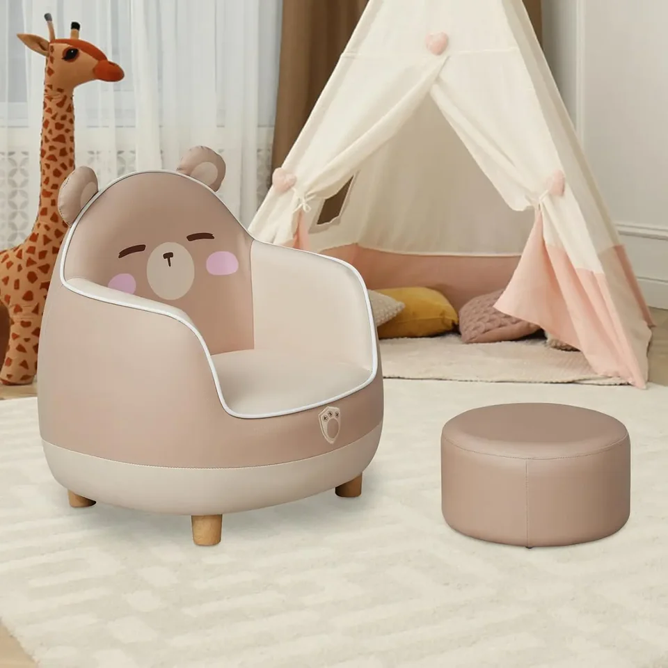 Detská stolička SoFa W/Ottoman, Detská kožená stolička, kreslo s čalúnenými deťmi, kreslo, kreslo pre batoľatá s pohovkou