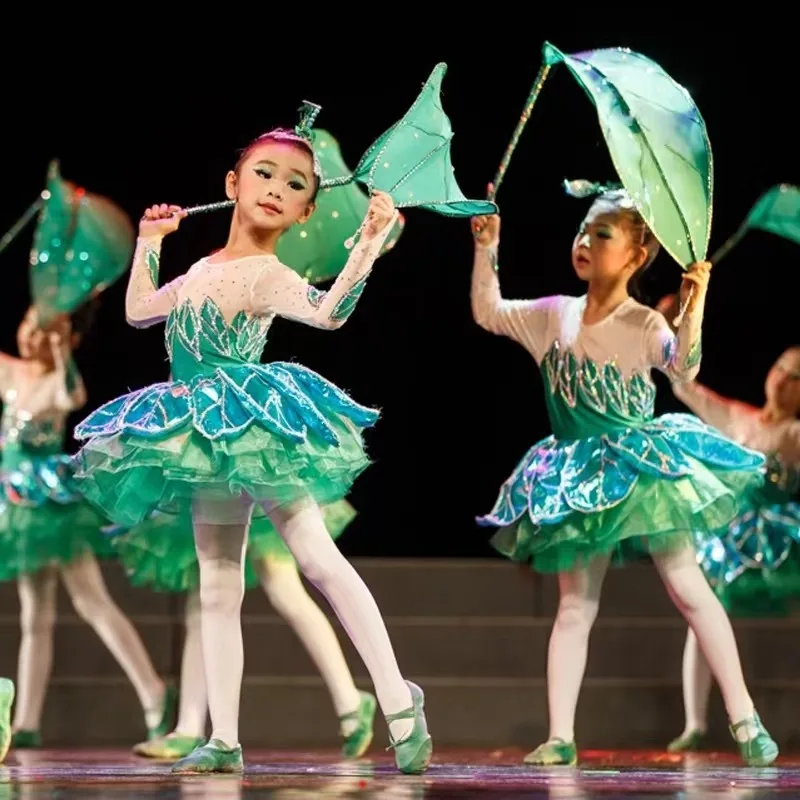 Detské baletné tanečné šaty Detské tanečné šaty Dievčatko Tutu Dance kostým nadýchaný zelený gázový šaty Performance
