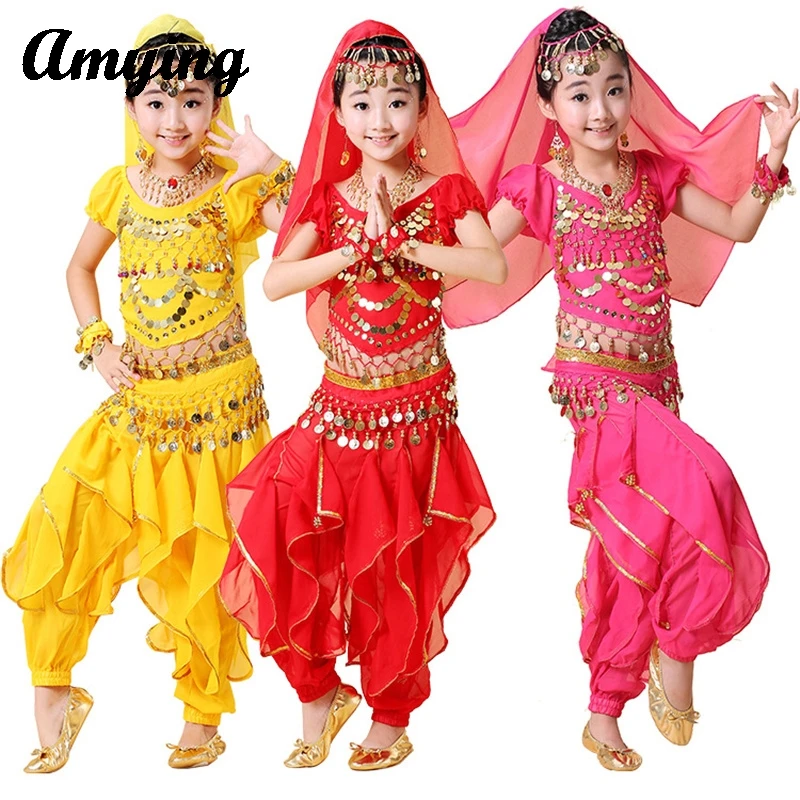 Detské brušné tanečné kostýmy Girls Indian Dance Performance Clothing Arabic Belly Dance Practice Training Outfit