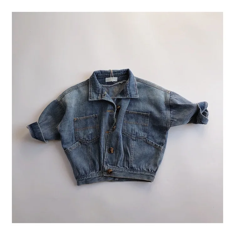 Detské chlapci denim džínsové bunda jar jeseň Kórejský netopiere Loose Toddler Boys Cardigan Turndown