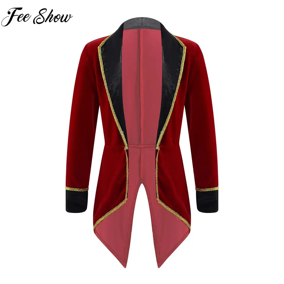 Detské cirkusové kostýmy set s dlhým rukávom klopne chvost cosplay pirát pirát vampire bunda pre karnevalové pódium Performance Cosplay Party