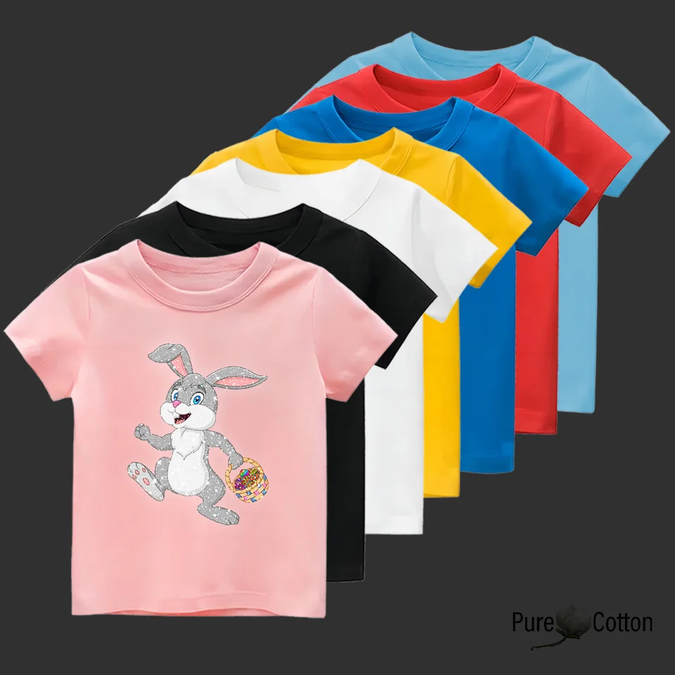 Detské detské letné tričko Pure Cotton Pushouble, Karikatúra Veľkonočné vaječné králik farebná tlačiareň Vitalita Vitality