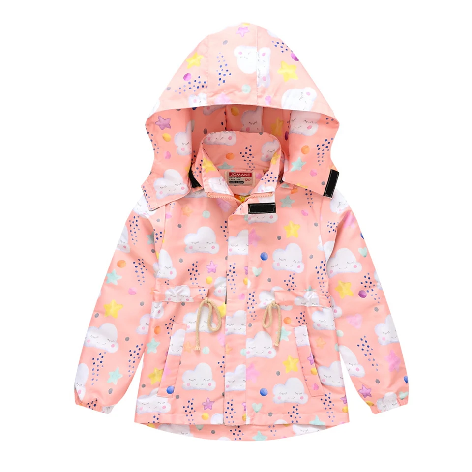 Detské dievčatá Cartoon Print Rain bunda vonkajšie oblečenie zipsový kabát Witerproof Windbreaker Rainsote Prepeno pre každodenné opotrebenie outdoorových aktivít