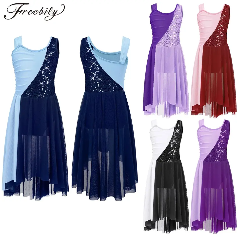 Detské dievčatá Flitre Lyrické tanečné šaty balet Gymnastické trikoty Detské spoločenstvo Moderné tanečné predstavenie Dancewear