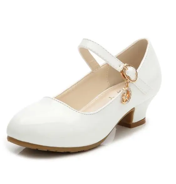 Detské dievčatá kožené topánky biela princezná vysoká podpätka topánky pre deti Dievčatá Performance Šaty Študent Show Sandals 26-41 신발