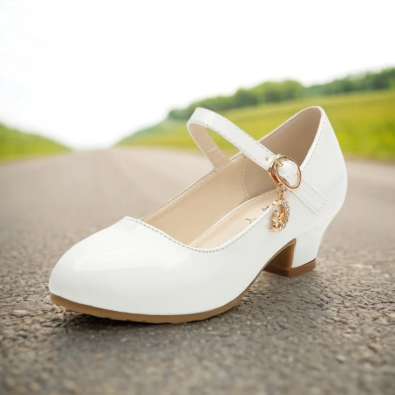 Detské dievčatá kožené topánky Biela princezná vysoká podpätka topánky pre deti Dievčatá Performance Šaty Študent Show Dance Sandals 26-41