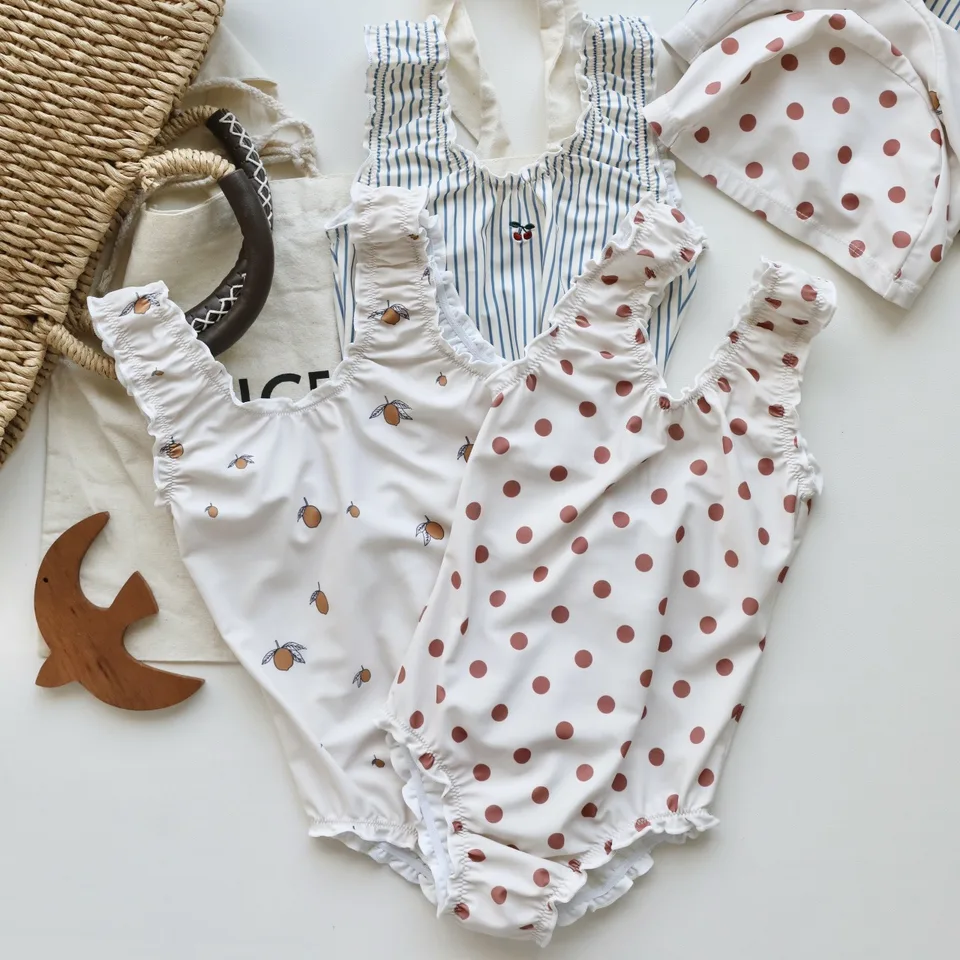 Detské dievčatá plavky Summer bez rukávov citrónová čerešňa Vytlačená batoľa plavky móda gierl pláž Wear Wear Monokini plavky