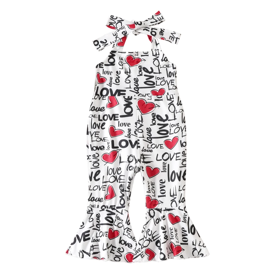 Detské dievčatá zvončeková spodná kombinéza Strawberry Print Spaghetti Rains Rese bez rukávov Flare Pants Romper Metters Consety