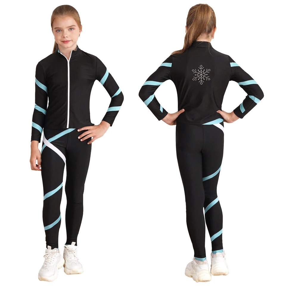 Detské dievčatá športové gymnastika kreslenie kostým Korčuľovanie s dlhým rukávom Mikina s legínami