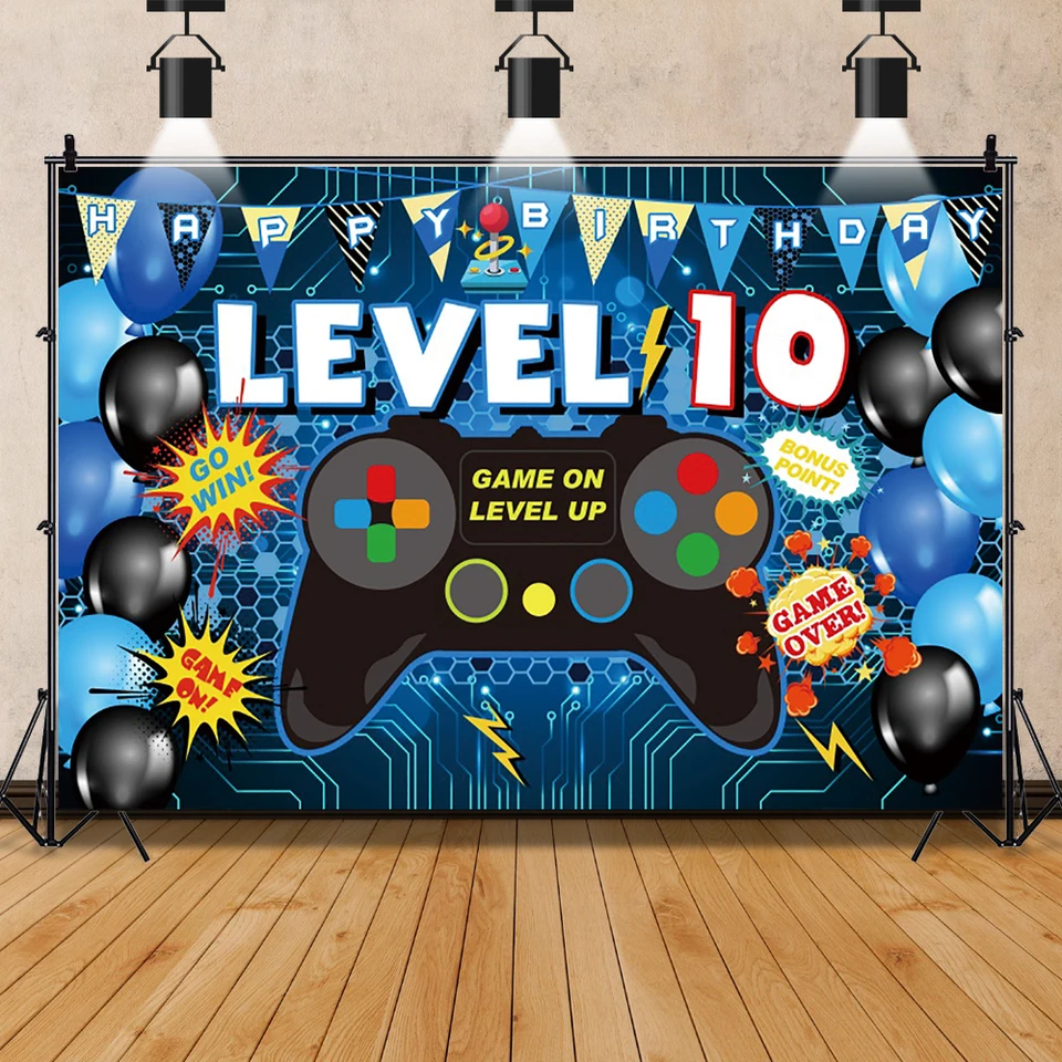 Detské dieťa hry GamePad Leval 10 narodeninové oslavy Balóny Komický plagát Portrét Photo pozadia Photography