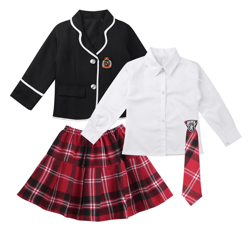 Detské dospievajúce japonské školské uniforma cosplay študentské kostýmy dievčatá britský štýl školský uniformný kabát s košeľou Mini sukňa
