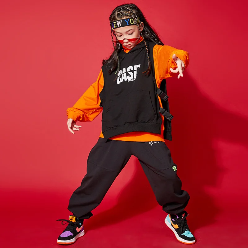 Detské hip hop oblečenie Turtleneck mikina Top s rukávmi bez rukávov Vesta Streetwear Pohlety pre chlapcov dievčatá jazzový tanečný kostým oblečenie