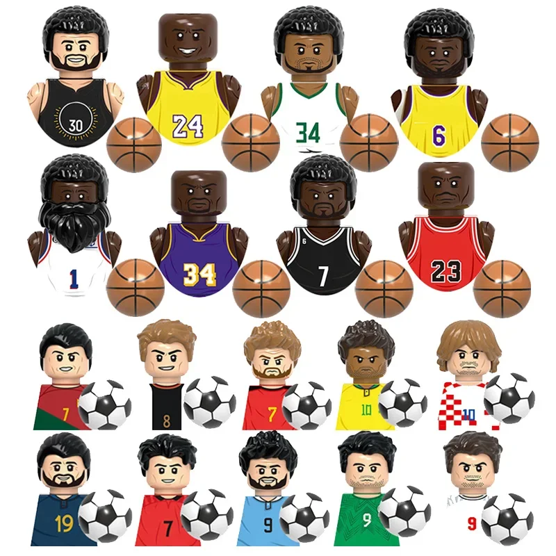 Detské hračky karikatúry basketbalových hráčov futbal športovci Mini montáž Model Malé častice stavebné bloky Darčeky pre deti