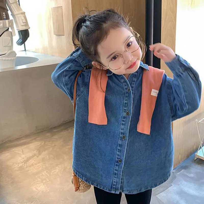 Detské košele pre módny štýl Detské košele Denim Denim košeľa s dlhým rukávom Blúzky masívne farby Detská košeľa BC022