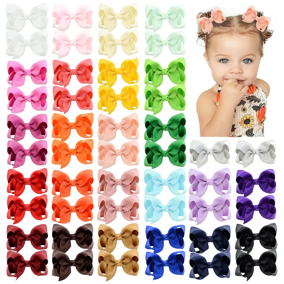 Detské luky 20/30/40ks 3inch Grosgrain Ribbon Hair Bow Clips pre dievčatká s vlasovými príslušenstvom