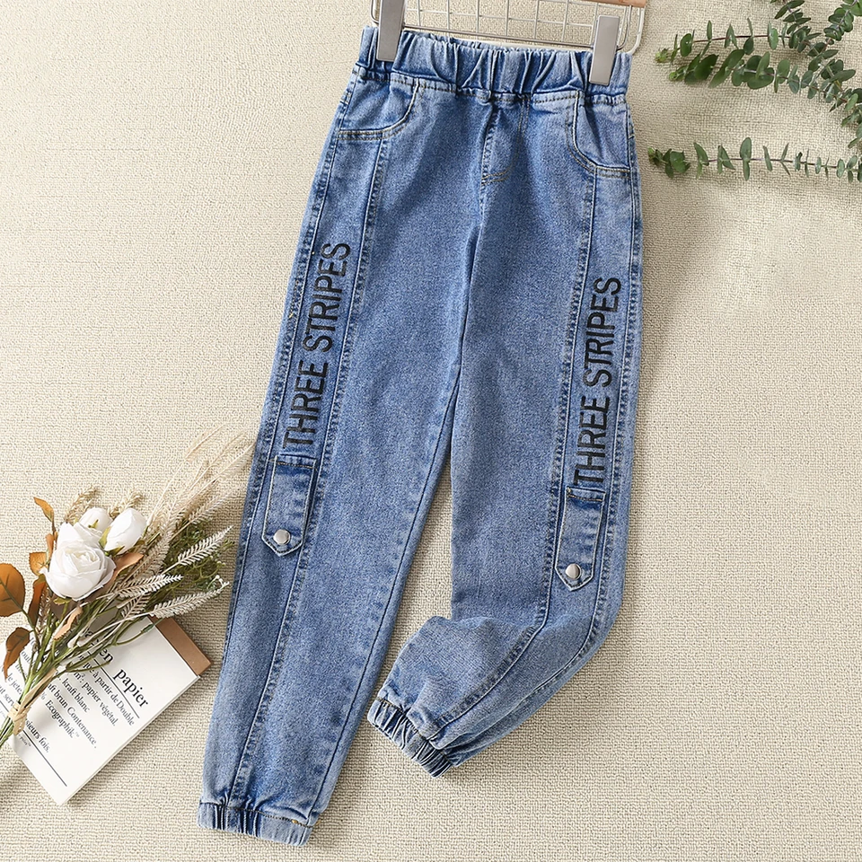 Detské modré nohavice Malé deti Skinny džínsy pre dievčatá džínsové nohavice jar jeseň tínedžeri detské oblečenie 4 6 7 8 10 12 13 rok