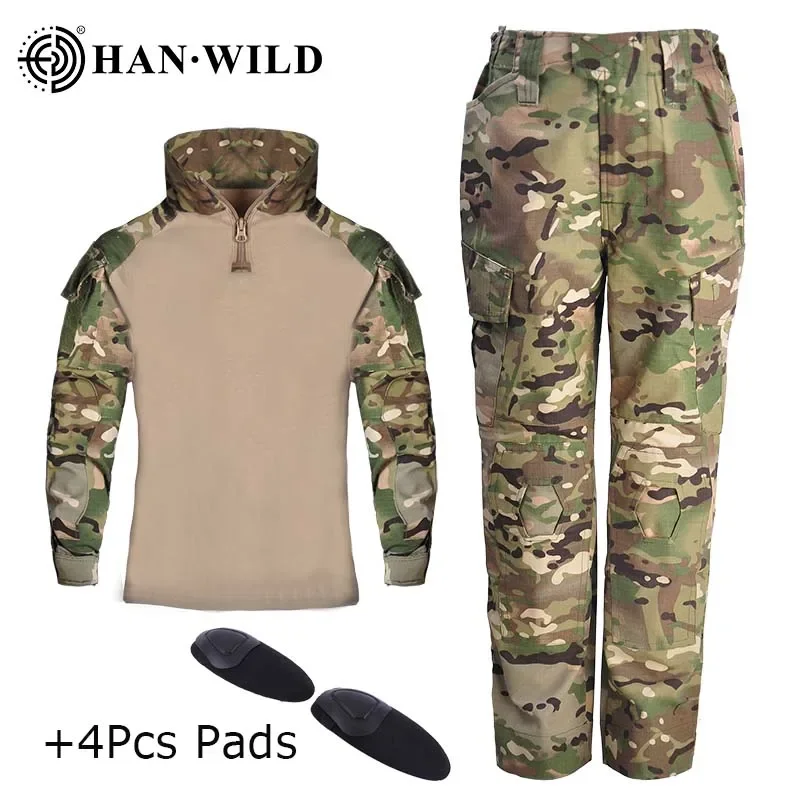 Detské nohavice taktické obleky Camo Suit Tactic Combat Uniforma Mikinky Training Sety+podložky Lovecké oblečenie