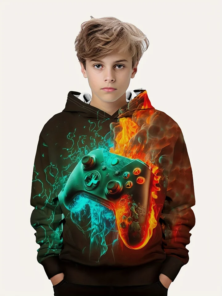 Detské oblečenie 3D ovládač Games tlačené mikiny chlapcov jesenné oblečenie s dlhým rukávom Svetre pre mikinu pre deti