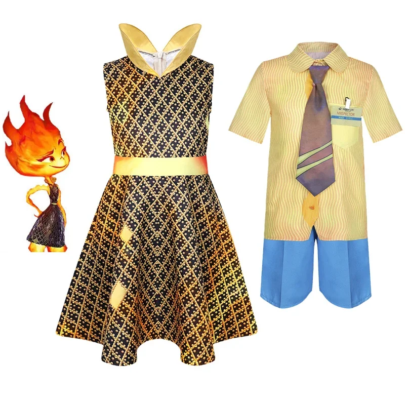 Detské oblečenie Animované filmy Elemental Amber Wade Cosplay kostýmy aqua tričko Šortky hasičské šaty Dievčatá Party anime kostýmy