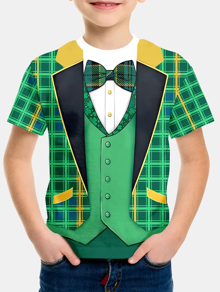 Detské oblečenie chlapci dieťa -Shir T košeľa Funny World St Patrick's Day Day Tričko pre chlapca vrcholuje kórejské detské oblečenie 2024