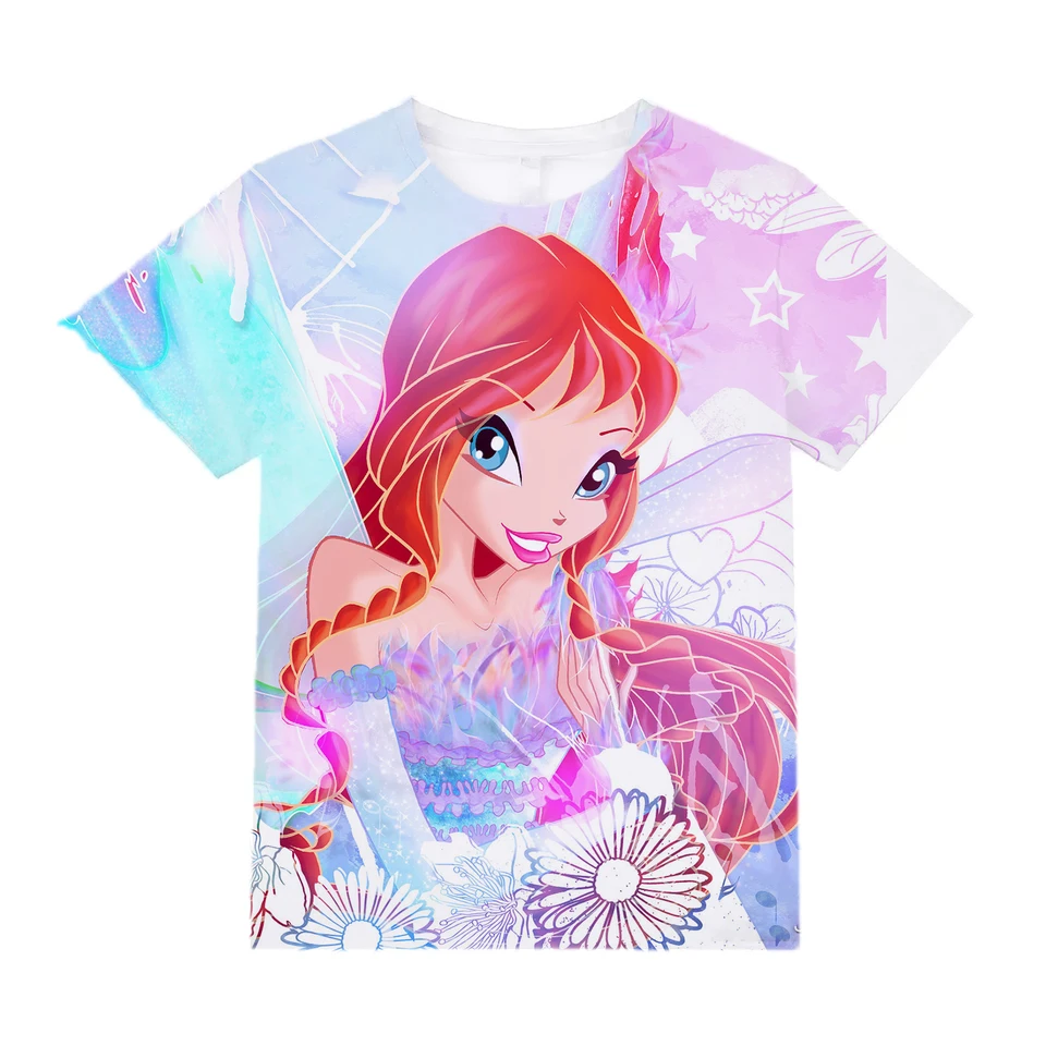 Detské oblečenie dievča jeden kus anime tričko Detské fialové Winx Club postava Kawaii Tričká leto 2024 móda nové v odpaliskách