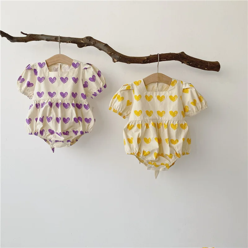Detské oblečenie plné srdcových dievčat Jeden kus krátke rukávy Bodysuit Bodysuit Rufve Rucksuits