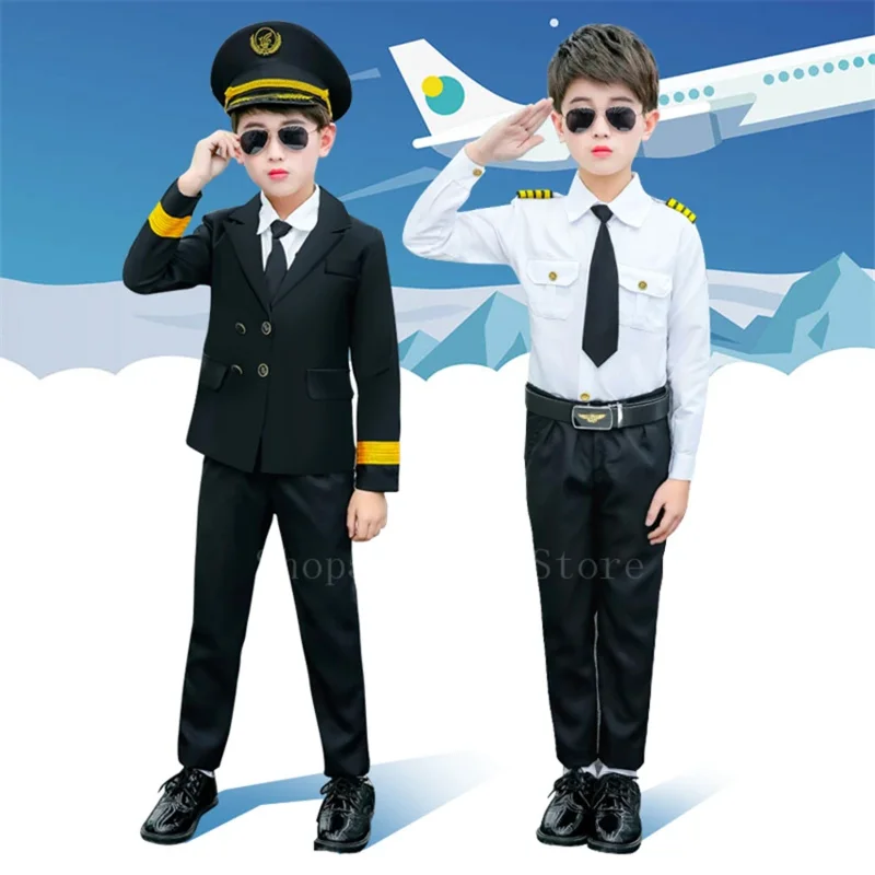 Detské pilotné uniformy letectvo Halloween Cosplay kapitán kostým dievčatá letuška letuška luxusná letecká šaty darček F1