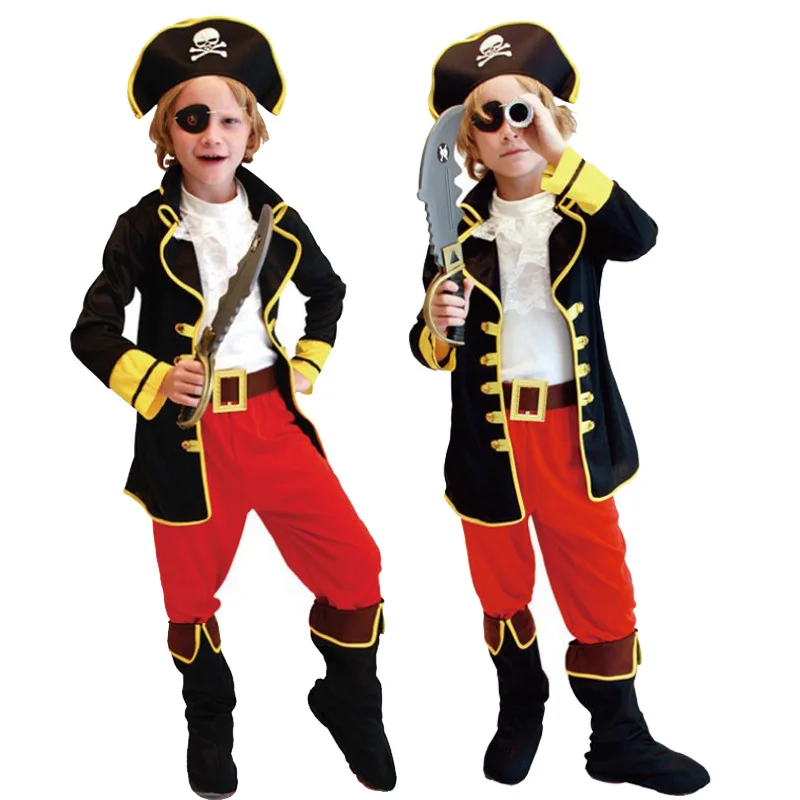 Detské pirátske cosplay kostýmy fantázia oblečenie klobúk maska ​​hračky chlapci Halloween kostýmy deti narodeniny karnevalové párty ozdobné šaty