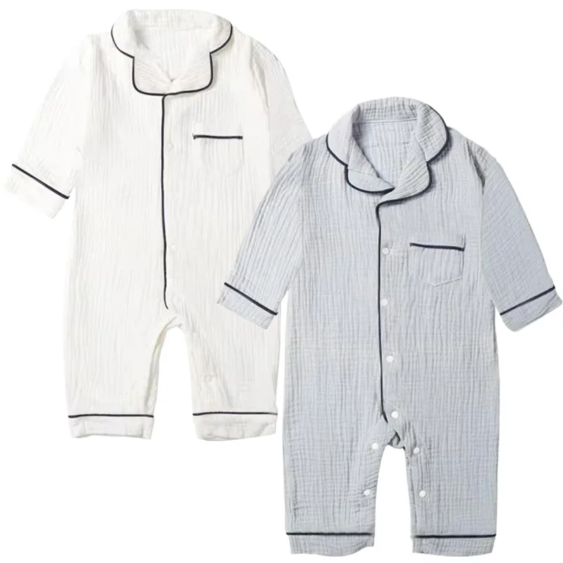 Detské spánkové oblečenie pre chlapca Girl Organic Cotton White Romper novorodenec pyžamu mušelín s dlhým rukávom, detské detské oblečenie pre batoľa