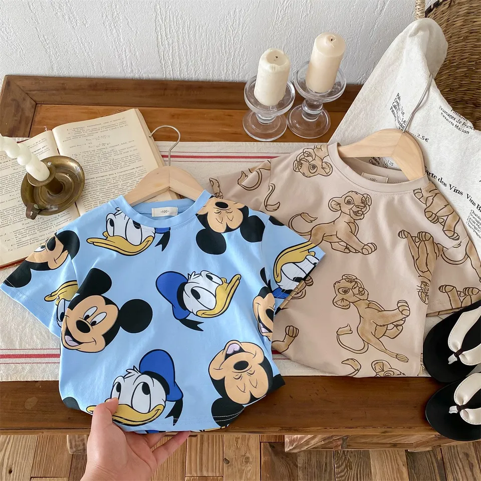Detské tričko s plnou tlačou Mickey Detské tričko Letné oblečenie voľné móda deti s krátkym rukávom Rukári