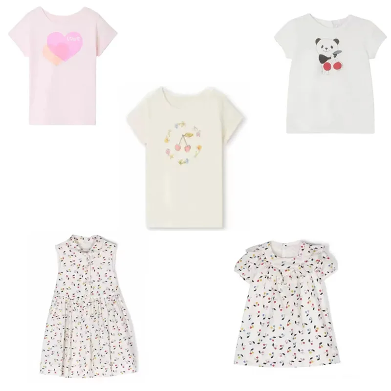 Detské tričko Summer 23 nových BP Cotton Soft Soft Girls 'a Boys' Tlačené farebné veľké čerešňové tričko s krátkym rukávom Crewneck Top
