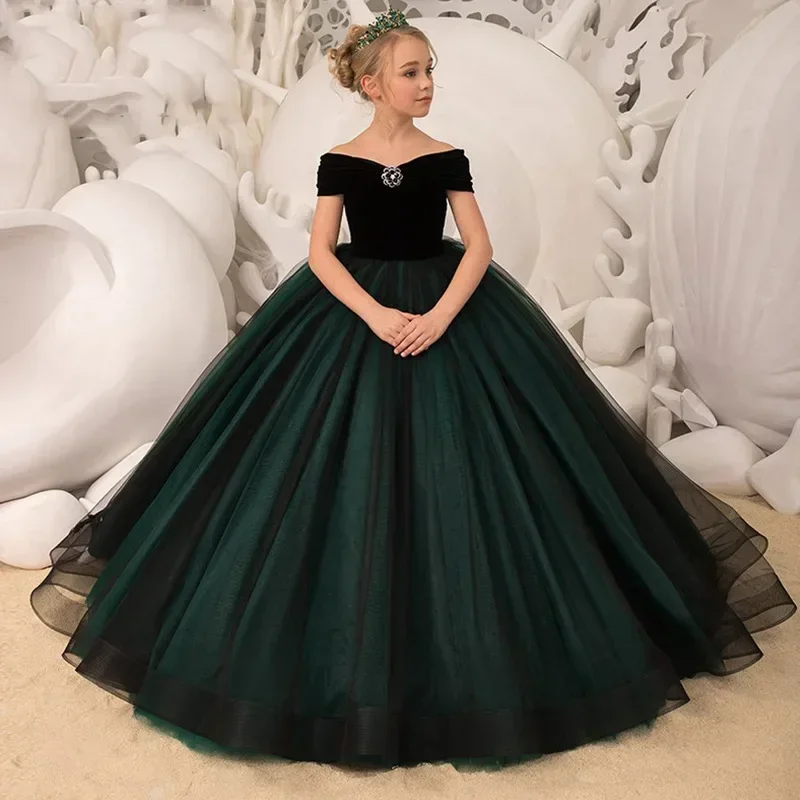 Detské šaty dievča elegantné dlhé plesové šaty zelenú tyll