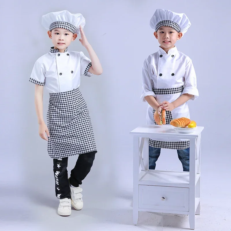 Detské šéfkuchové bundy kuchyňa Roleplay Uniform Cook Hat Restaurant Cosplay kostýmy Halloween deti čašník čašníčka oblečenie Mn3