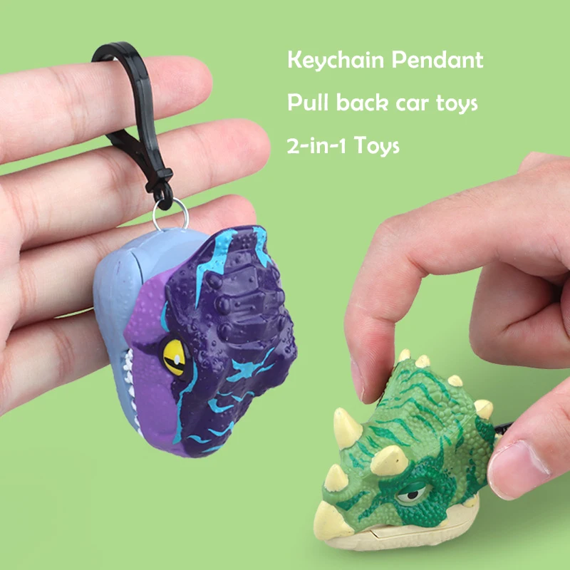 Detský jurský dinosaur Keychain Toy Prívesok Creative Creaty 2-v-1 Dinosaurus Clip Pull Back Car Hračky Detská zotrvačnosť Hračky