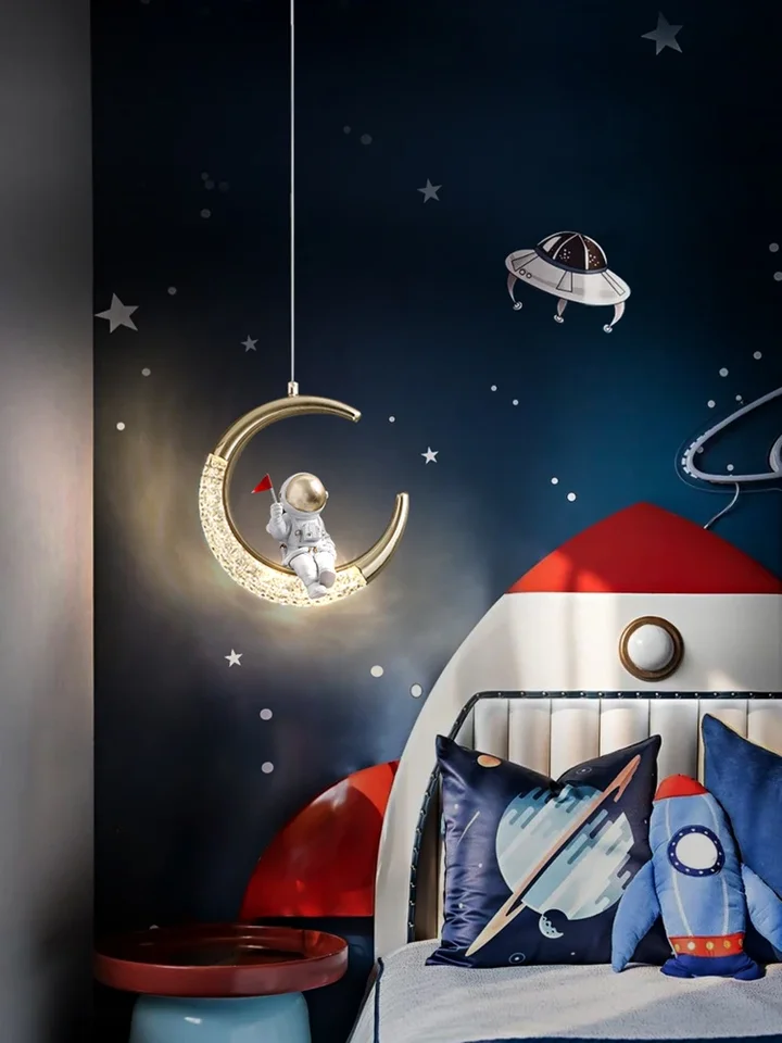 Detský nočný luster luxusný kreatívny astronaut lampa s jednou hlavou luster mesiaca luster