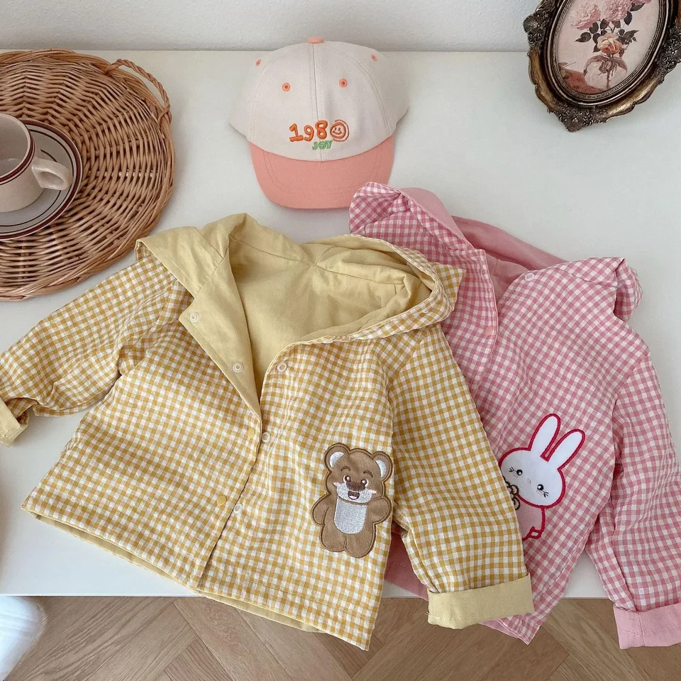 Detský obojstranný kabát 6 m-5y dievčatá Spring a jesenné medvedie kabáty s kabátom Boys Plaid Top