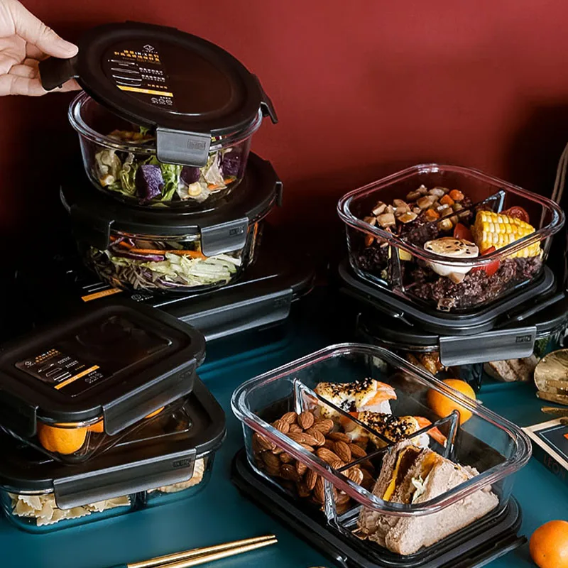 Detský sklenený obedový krabica Obsahovňa Obsahová kontajner mikrovlnná rúra obed s vekom s veľkou kapacitou v kancelárii Pracovník obedový box