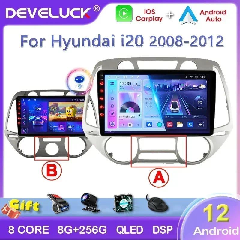 Develuck 2Din Android 12 pre Hyundai I20 2008 2009 2012 2012 CAR Radio Multimedia GPS Navigation Carplay Auto 4G WiFi DVD Player