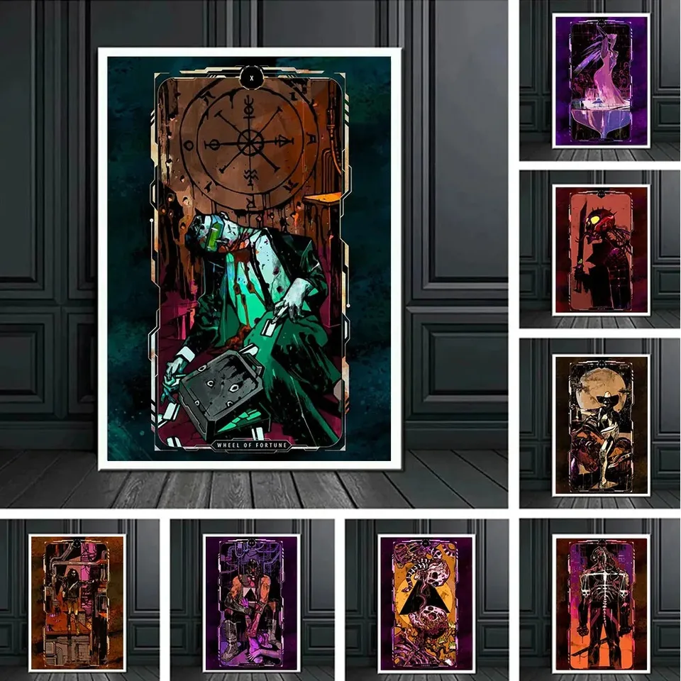 Devil Tarot Card Cyberpunk Plagát tlačiareň koleso osudu maľba maľba obývacia izba Art Picture Picture Domov Darček dekorácia