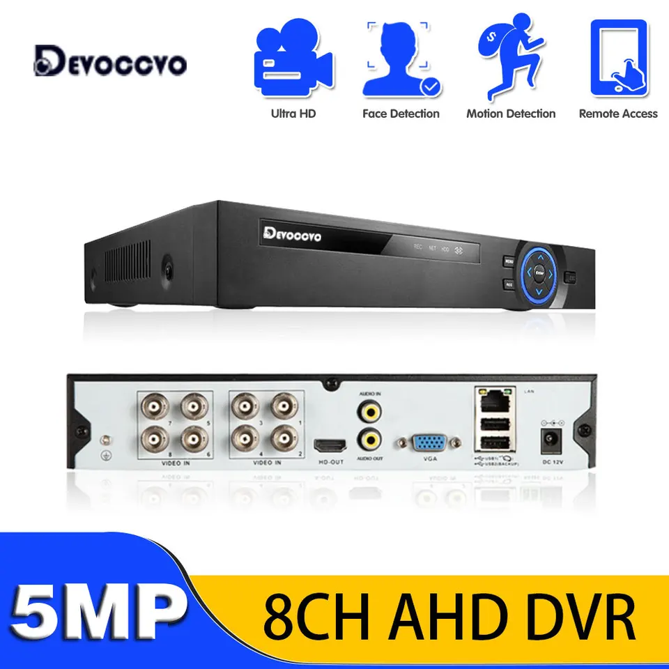 Devoccvo 8ch AHD Video rekordér H.265+ 5MP 4MP 1080p 8 kanál 5 v 1 hybridnom DVR Wifi XVI TVI CVI IP NVR pre domáce CCTV kamery