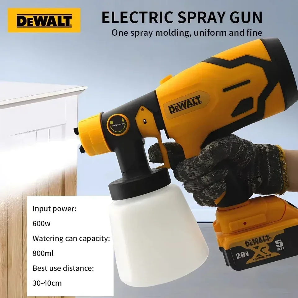Dewalt 800 ml bezdrôtového elektrického sprejového pištole Prenosný náter vysokovýkonný nábytok Auto nábytok Airbrush pre dewaltovú batériu