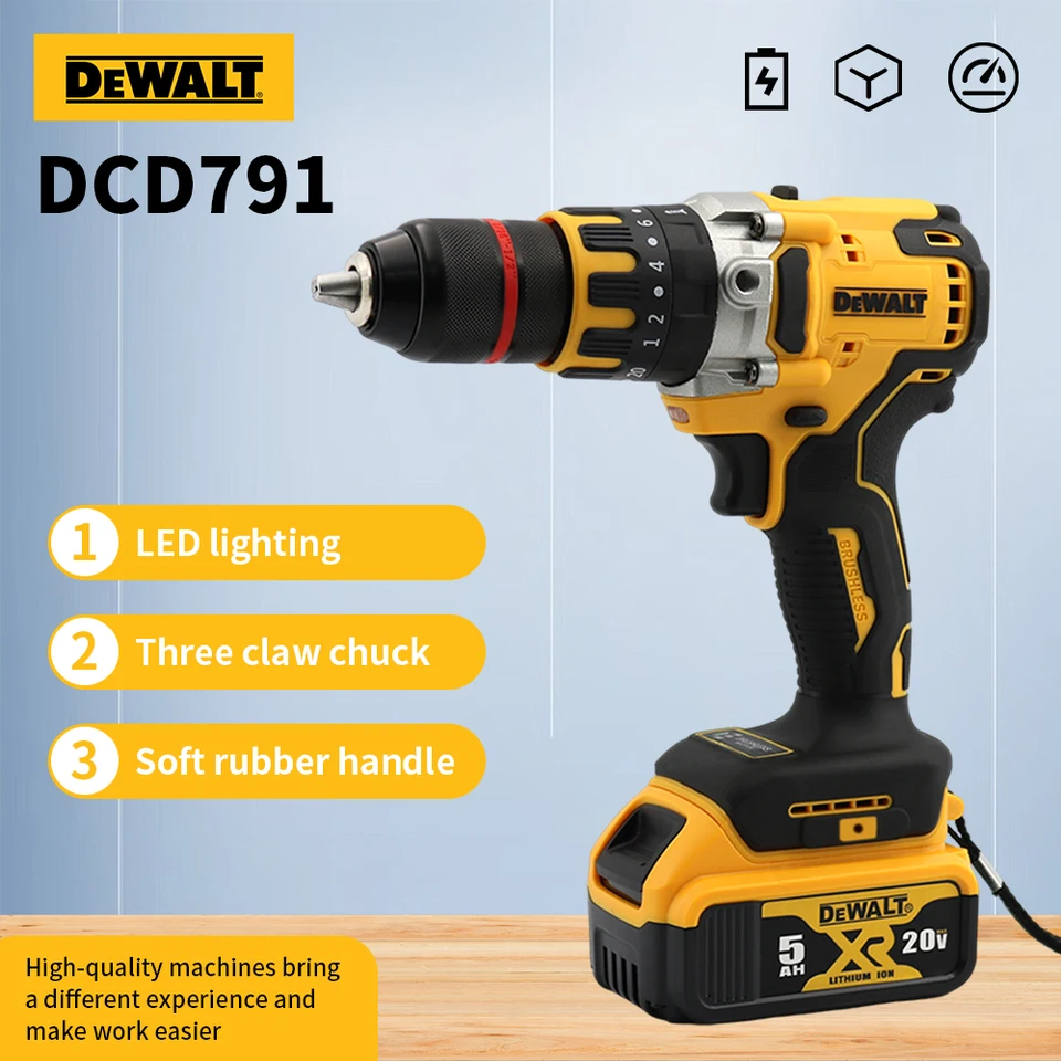 Dewalt DCD791 Kompaktný bezdrôtový vŕtací kefový vŕtací vŕtací skrutkovač Multifunkčný pohon domov nabíjateľné elektrické náradie