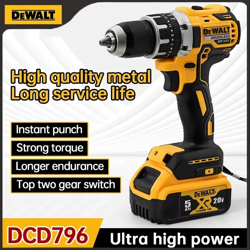 Dewalt DCD796 bezdrôtový kefový náraz vŕtačku bez kefy vŕtačka Multifunkčný nabíjateľný prenosný 20V napájací náradie batérie
