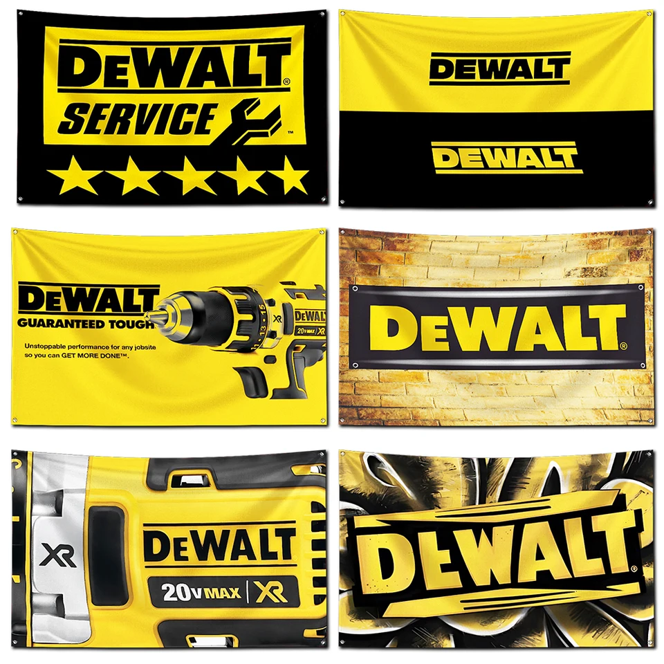 Dewalts Flag Polyester Digital Printing Banner 4 Veľkosti pre garážové nástenné umenie Out Dvere Decotion s mosadznými priechodkami