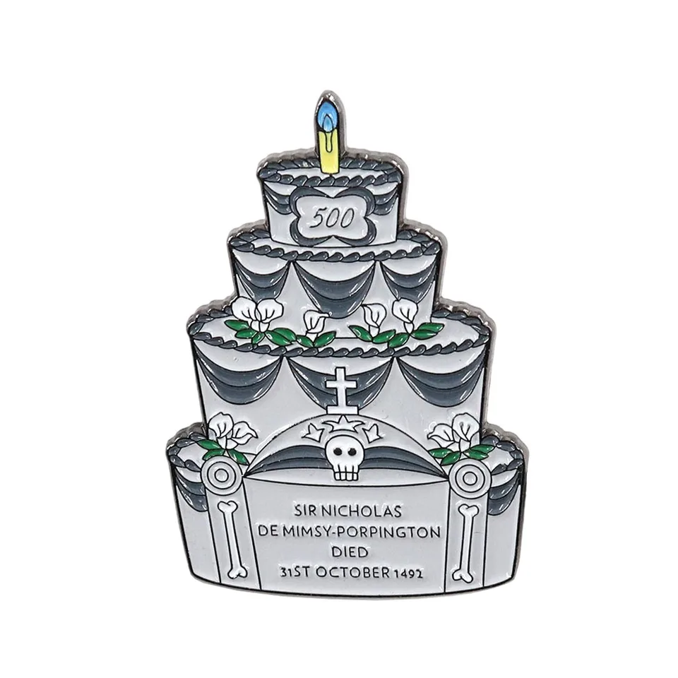 Deň smrti odznak Tombstone Cake broš