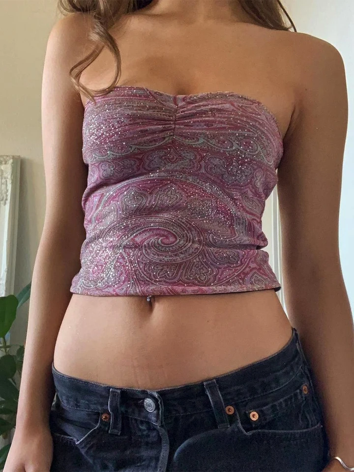 Dghisre ženy sexy číra čipka frill rúrky top y2k plodiny vrcholy bez rukávov bez rukávov Pozrite sa cez bandeau cami leto 2000. rokov Camis